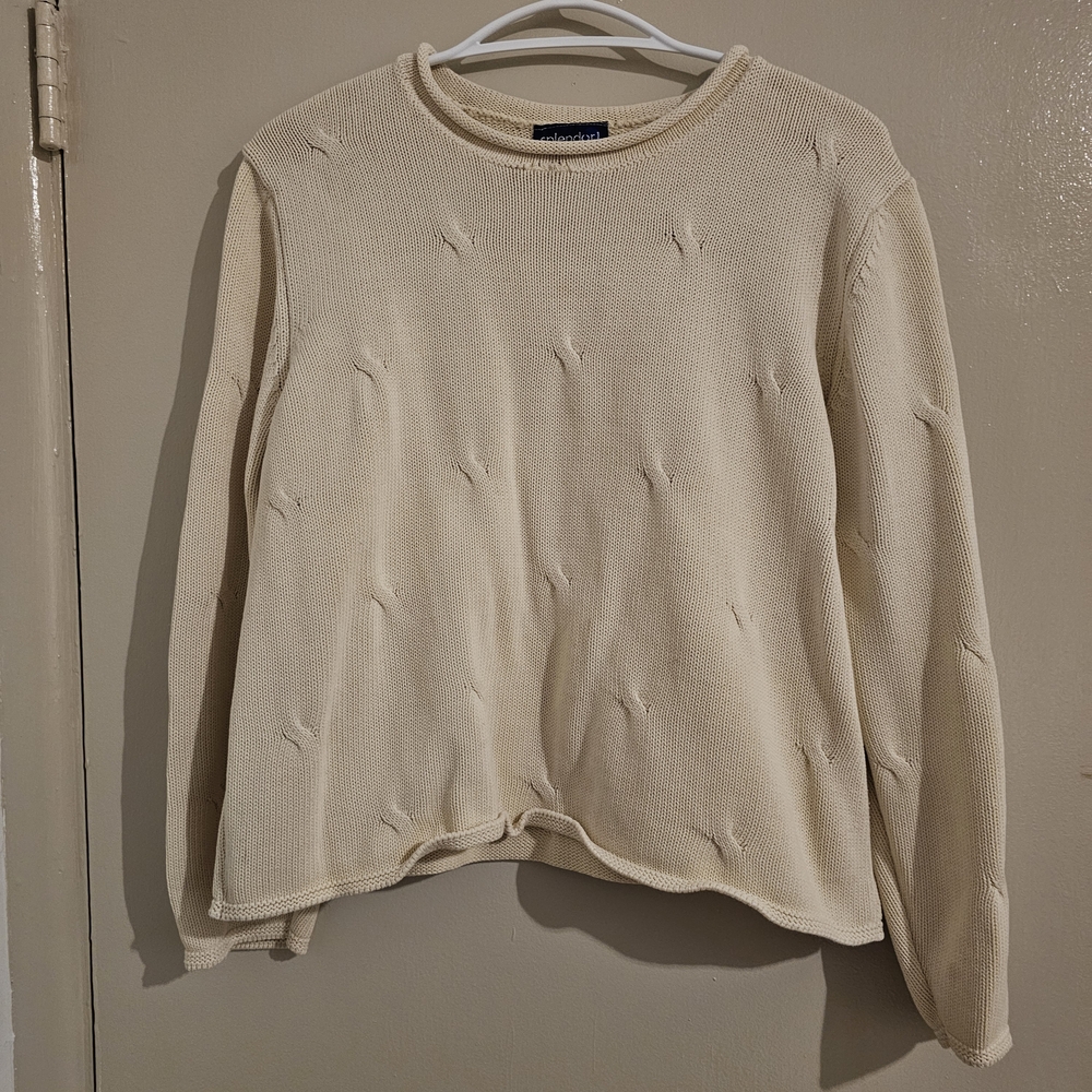 Elegant Cream Knit Sweater Roll Neck 100% Cotton
